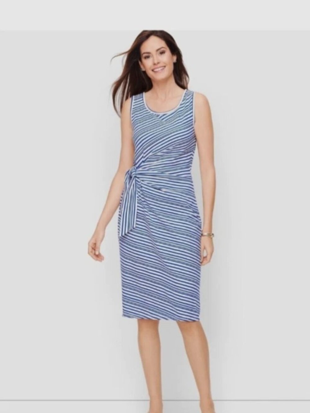 Talbots Cotton Blue & White Striped Side Tie Dress SP